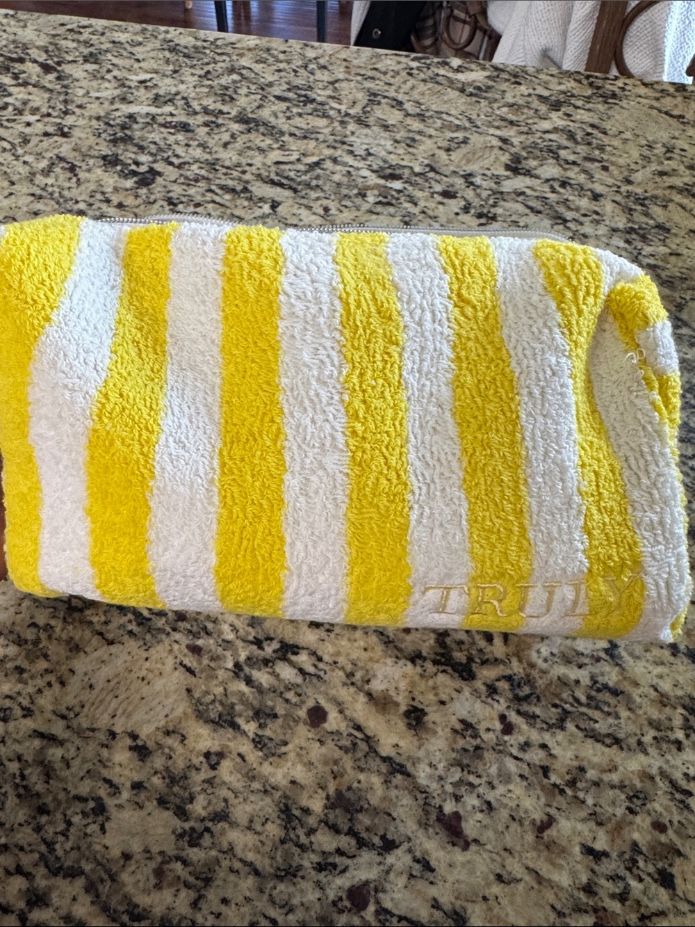 TRULY Yellow and White Striped toiletry bag